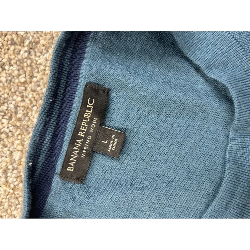 Banana Republic Mens Merino Wool Crewneck Sweater Teal Blue Large #0678